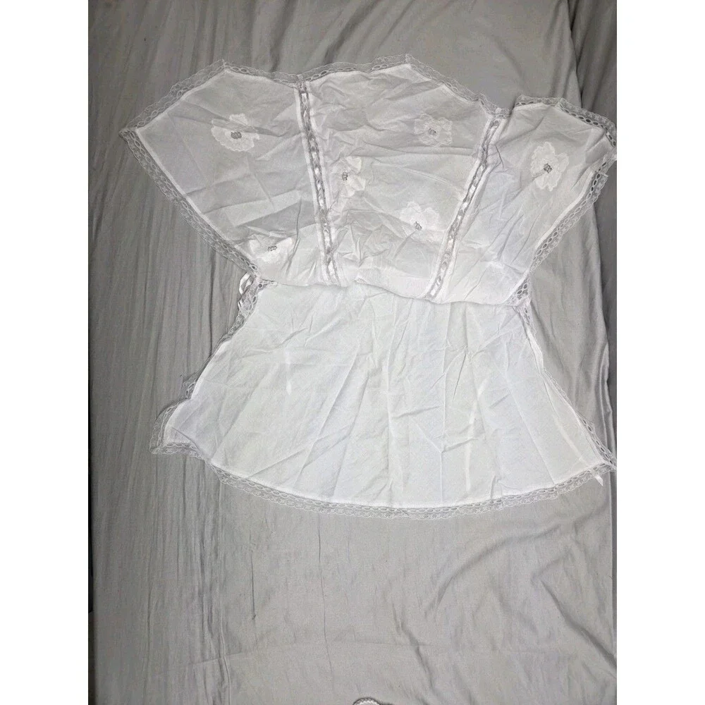 Y2K Victoria's Secret White Sheer Eyelet Babydoll & Thong Set Pink Tag Size S